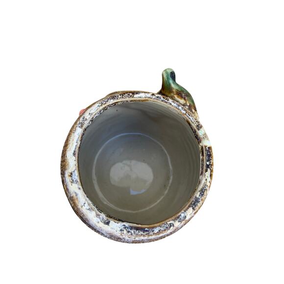 Beautiful Ceramic Pottery Planter Brown Floral Turtle  Painted Small - Picture 4 of 5